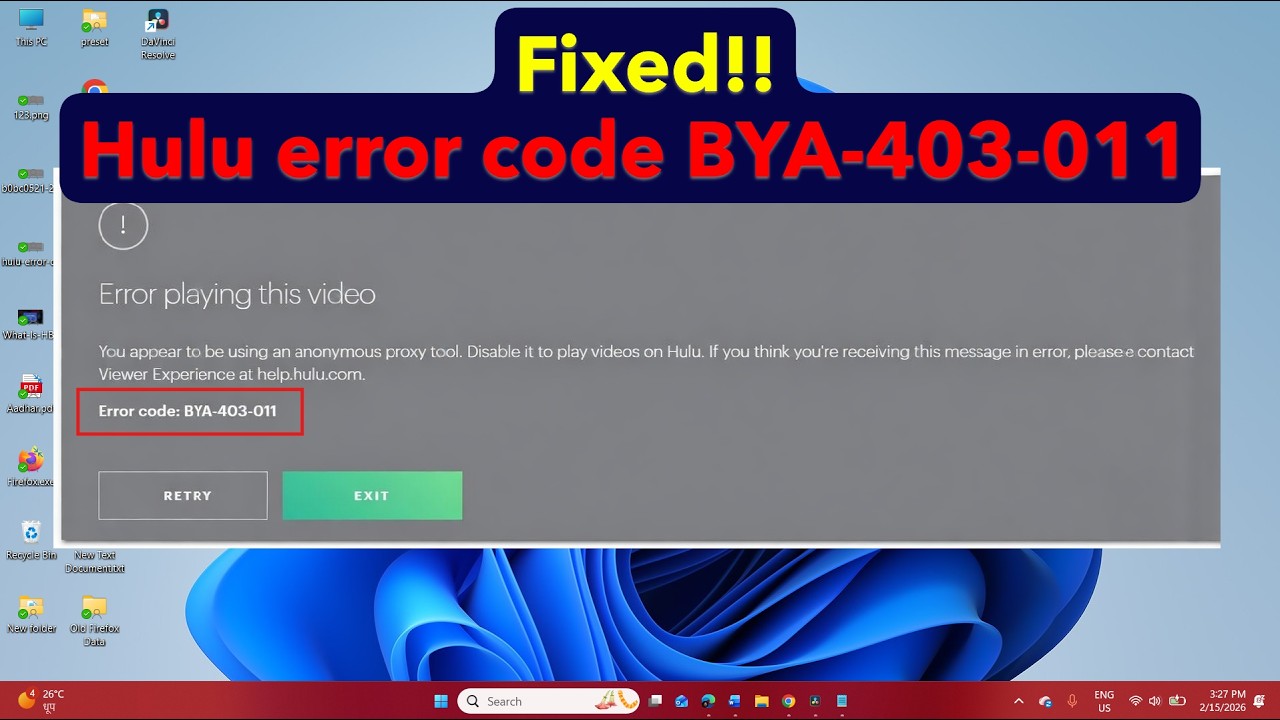 Как исправить ошибку Hulu с кодом BYA-403-011 при воспроизведении видео.