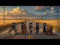 Supper Time in Town. Black Cats Lazy Vintage Noir Jazz Among the Golden Wheat