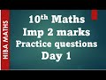 10th maths | important 2 marks | practice questions | day 1 | previous year maths question papers