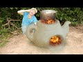 Techniques of making clay wood stoves sculpting Ceramic teapot beautiful and effective Amazing