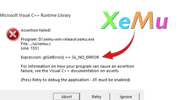 Xemu Xbox Emulator Assertion mislukt GL GEEN FOUT Microsoft Visual C++ Runtime-bibliotheek