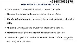 Lecture 3: Common Descriptive Summary Statistics