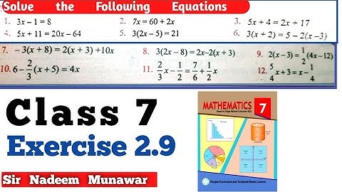 Class 7 Exercise 2.9  SNC Maths Ex 2.9 | Solve the Equations | how solve the equation in Urdu Hindi