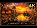 Golden Sunrise Valley | Cozy Cottage by the River | Luxury Landscape Painting 3 hour screensaver