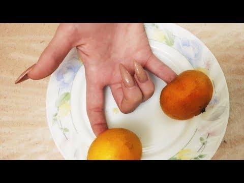 Long Sharp Pink Nails Banana 🍌 and Tangerine 🍊 Peeling | Scratching | ASMR | Part #2