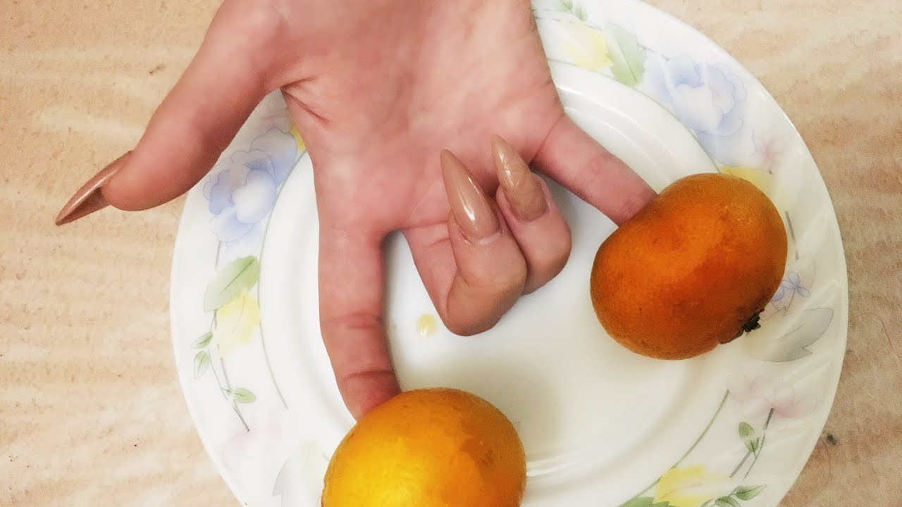 Long Sharp Pink Nails Banana 🍌 and Tangerine 🍊 Peeling | Scratching | ASMR | Part #2