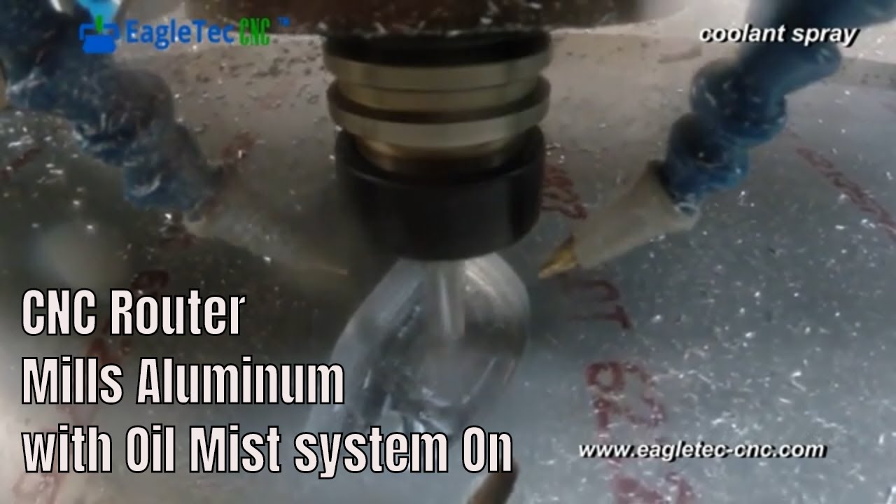 CNC Router Milling Aluminum with Coolant Spray / Oil Mist Sprayer