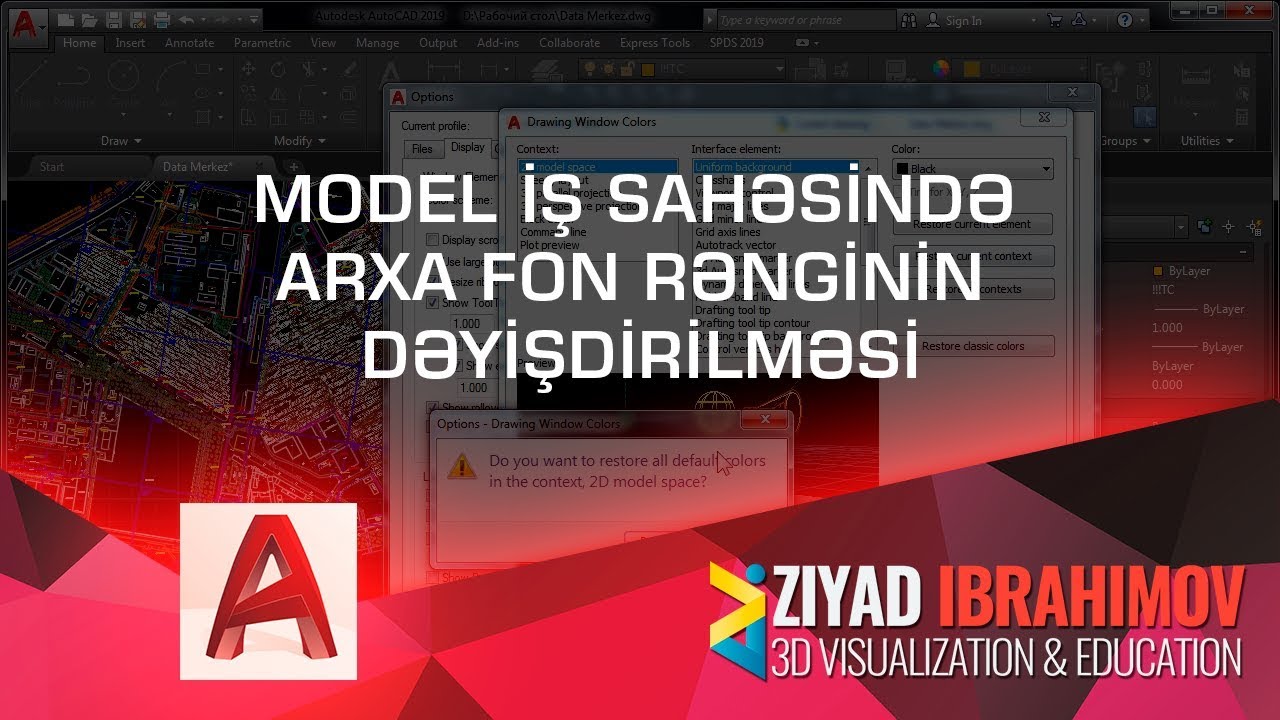 AutoCAD üzrə dərs. Model iş sahəsində arxa fon rənginin dəyişdirilməsi ...