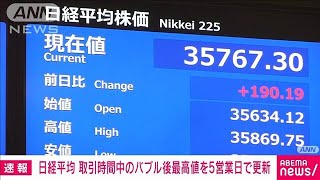 【速報】日経平均株価　取引時間中のバブル後最高値を5営業日連続で更新(2024年1月15日)