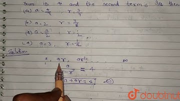"Consider an infinite geometric series with first term `a` and common ratio `rdot` If its sum is 4