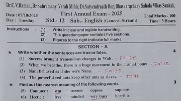 ધોરણ:-12 વિષય:-અંગ્રેજી || પ્રથમ પરીક્ષા પેપર સોલ્યુશન ઓક્ટોબર 2025 || First exam paper solution