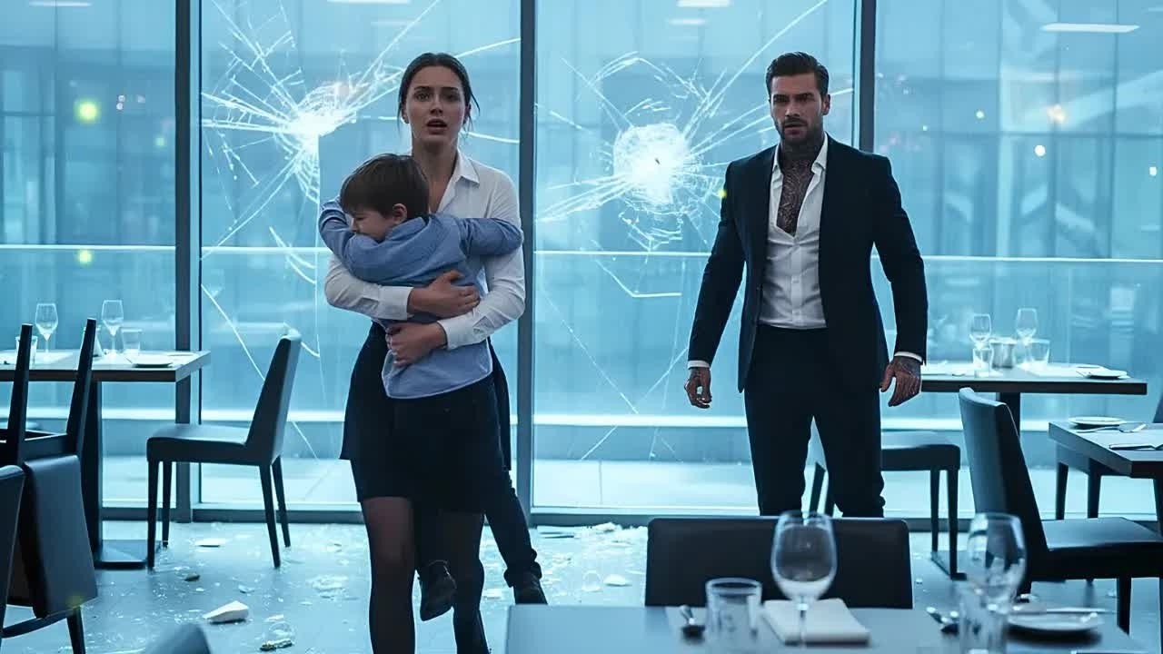 Kellnerin schützt den weinenden Jungen, Kugeln fliegen, der Mafiaboss schreit： „Fass sie nicht a