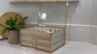 CoralHouse Large jewelry boxes & organizers - 3-Layer Glass Jewelry Organizer with Velvet Lining