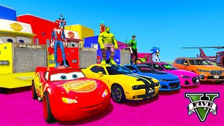 Spiderman Mcqueen Pikachu Ramp Challenge ! Superhero Hulk Mack Truck Disney Miss Fritter - Gta V