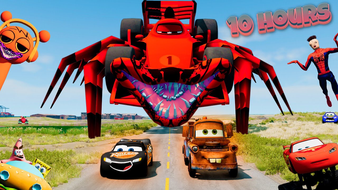 10 HOURS Lightning McQueen and Friends vs. Creepy Super Monsters | Fun and Horror in BeamNG.Drive