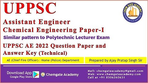 UPPSC Assistant Engineer Chemical Engineering Paper-I 2022 | Technical Questions with Answer key