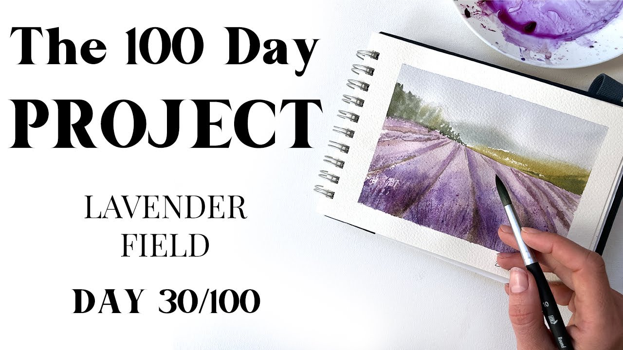 How to paint Lavender Field with Watercolor. Easy Painting idea 29/100