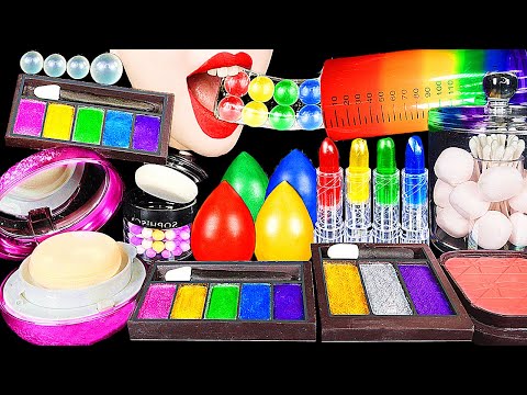 ASMR RAINBOW DRINKS U0026 DESSERTS *EDIBLE MAKEUP, LIPSTICKS, EYESHADOW, JELLY, GIANT SHOOTER, MUKBANG