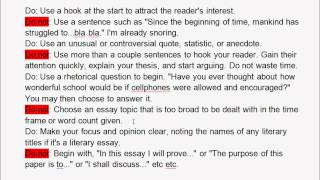 Writing: Essay Introduction DOs and DONTs Net Worth