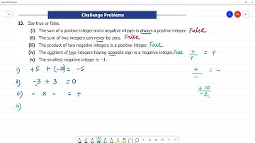 Class 7 TN Maths Term I  1. Number System Exercise 1.6 Challenge Problems 13. True or false