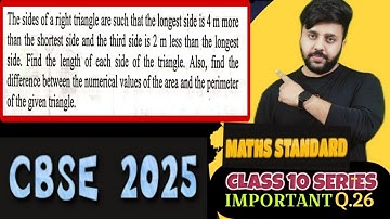 The sides of a right triangle are such that the longest side is 4 m more than the shortest side and