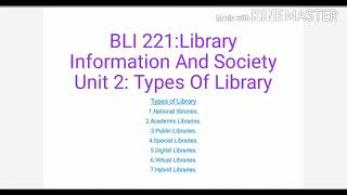 BLI 221 Unit 2 Types of Libraries