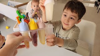 Poyraz ve Eylül Meyve Suyundan Dondurma Yaptı | fun kids video