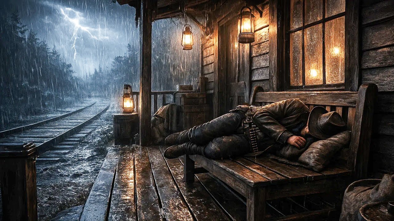 Arthur's Peaceful Shelter Under a Train Station Roof During Heavy Thunderstorm | RDR2 ASMR