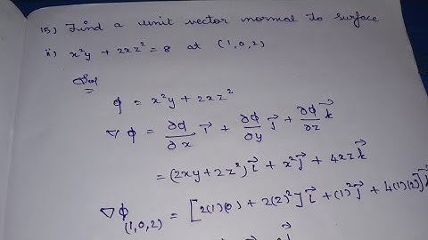 Find a unit vector normal to surface x^2y + 2xz^2 = 8 at ( 1, 0, 2) / Exercise problem / easy solve