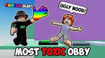 BEATING TROLLS WITH RAINBOW SLAP IN THE MOST TOXIC ROBLOX OBBY...(Slap Tower)
