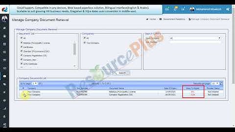 How to search the company documents expiry in ResourcePlus HRMS application?