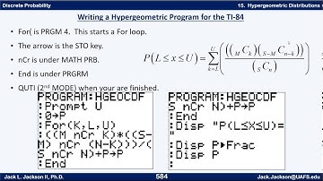 Statistics 2.15.3 Programming Hypergeometric Program in the TI 84