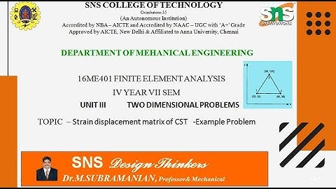 Stiffness Matrix|Two Dimensional CST element Example problem|FEA |Constant Strain Triangle Elements