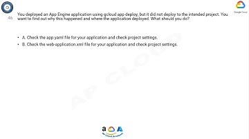 Q46. You deployed an App Engine application using gcloud app deploy, but it did not deploy to the