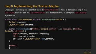 How to Dynamically Add Items to a ListView with TextView and RadioGroup in Android