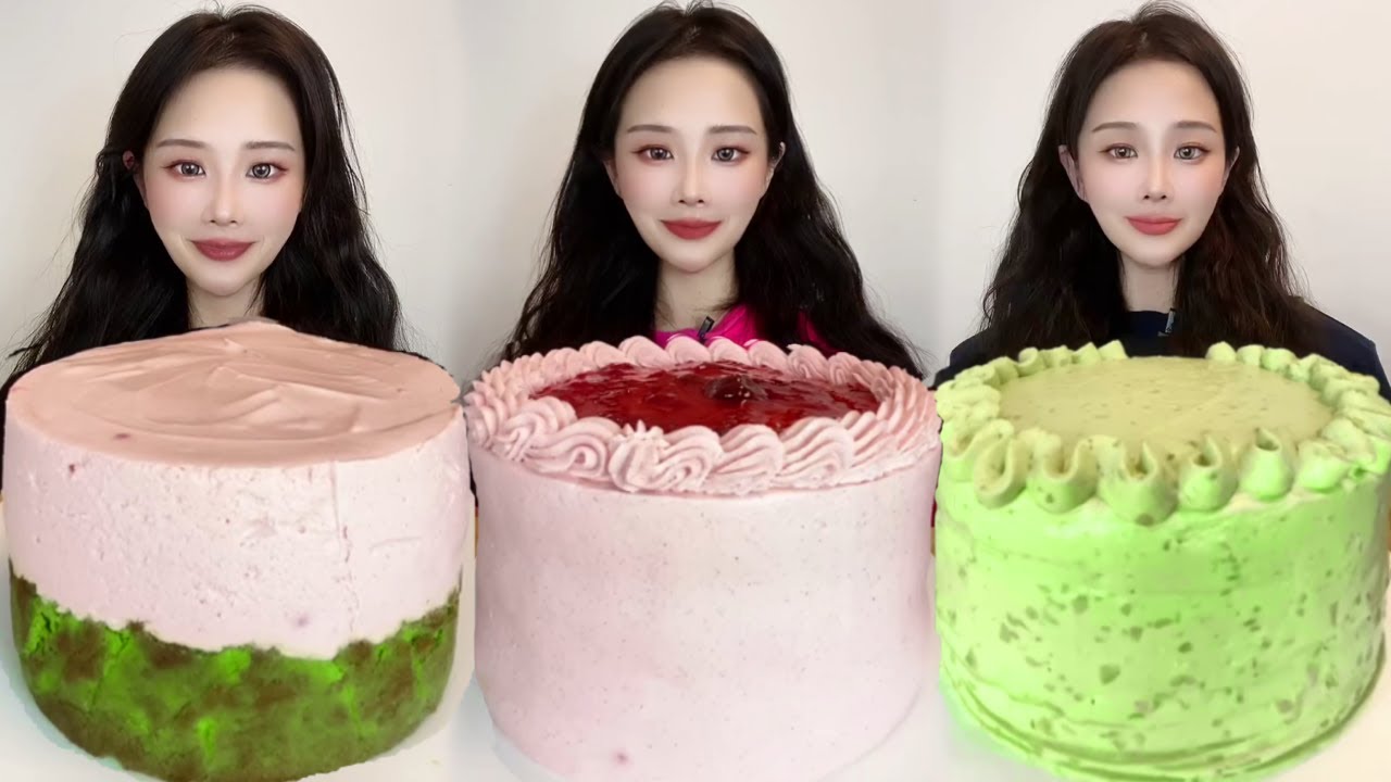 Asmr🍰Eating Raspberry Cream Cake🍰 (Soft And Waxy Sound) 크림丨먹방丨Mukbang丨 ...
