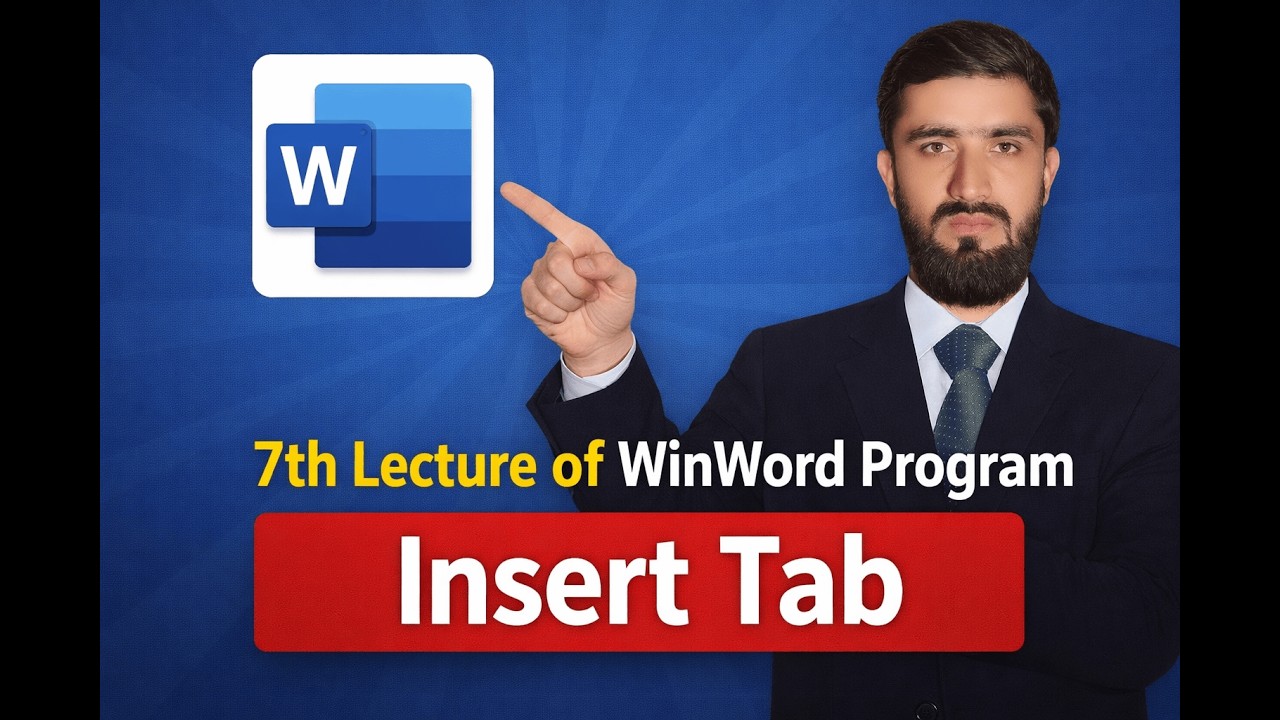 7th Lecture of WinWord Program in Pashto | Insert Tab