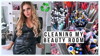 clean my BEAUTY ROOM with me! ♻️ organising \& decluttering my makeup \& junk! 😍