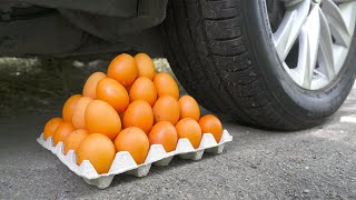 Crushing Crunchy &amp; Soft Things by Car! EGGS PYRAMIDE VS CAR