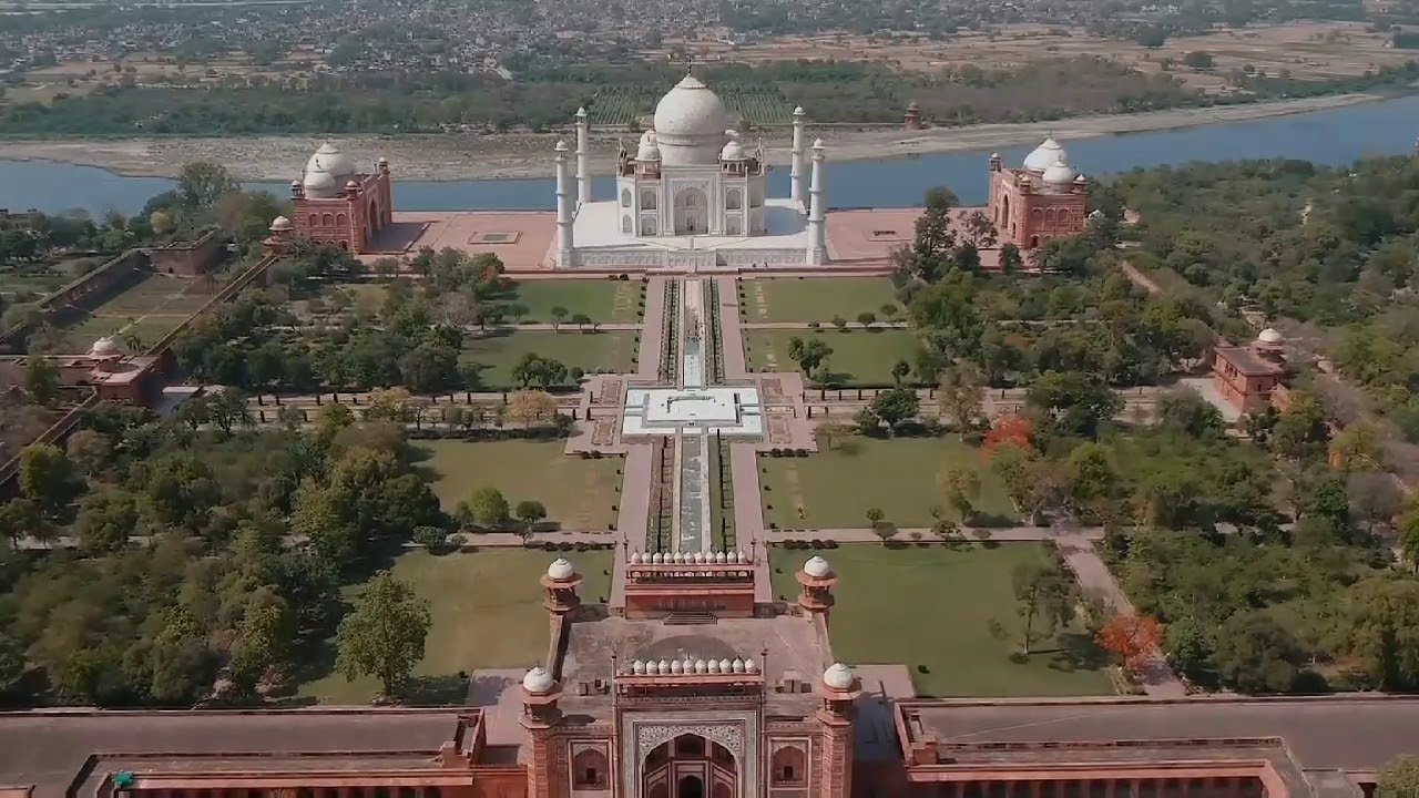 Taj Mahal Aerial View Youtube