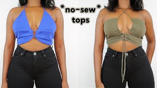 DIY NO SEW HALTER TOPS | No sew thrift flips