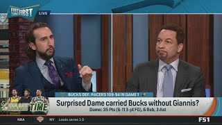 FIRST THING FIRST | Nick Wright \& Brou  reacts to Damian Lillard 35-pts half in Bucks top Pacers