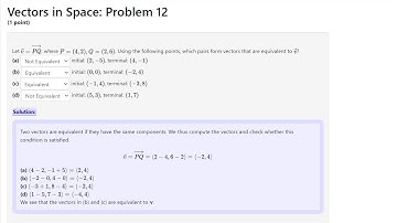 Vectors in Space | Vector = Terminal - Initial | WeBWorK | Linear Algebra