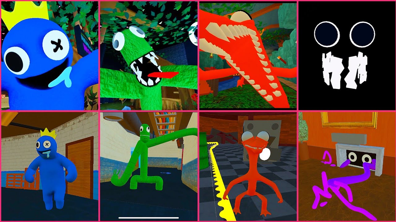 Rainbow friends 1 and Rainbow colorful adventure all jumpscares
