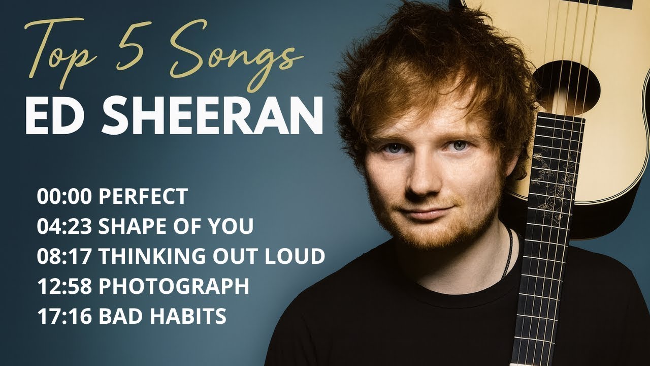 Ed Sheeran Top 5 Songs - Best Hits Playlist 2025 | Perfect, Thinking Out Loud, Shape of You, etc.