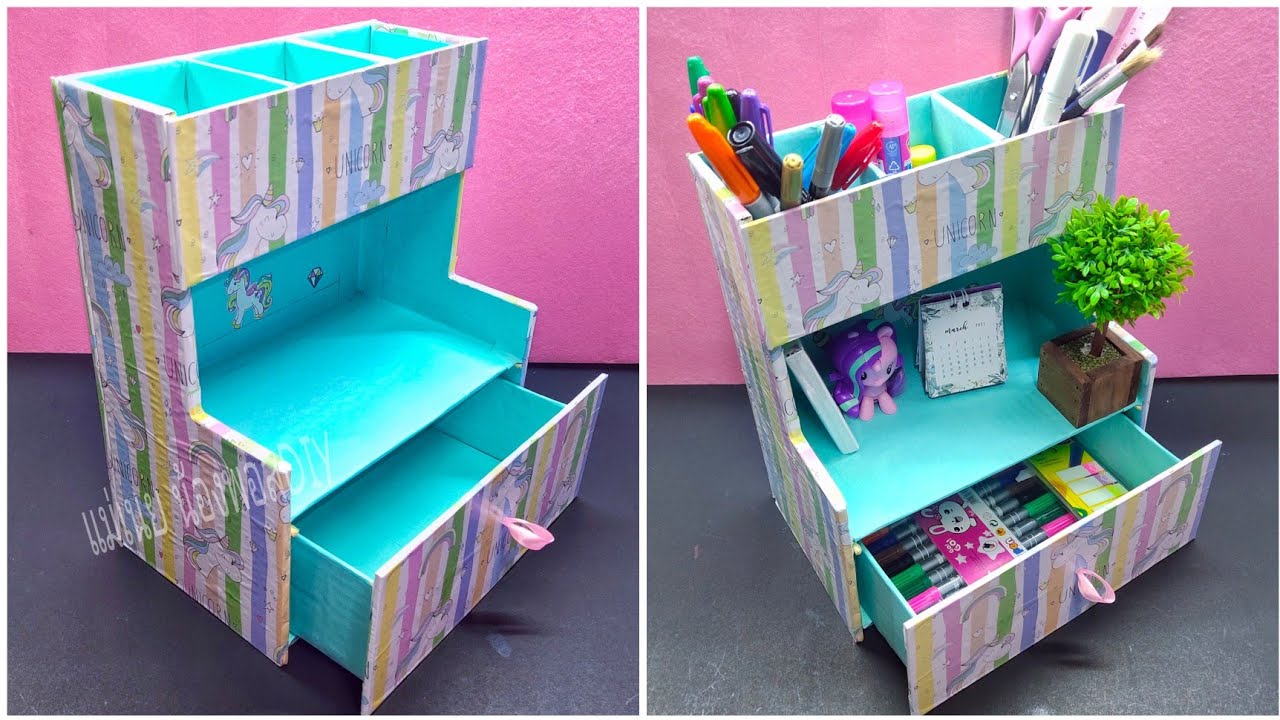 DIY Desktop Organizer from Cardboard/Pen Holder Organizer/ ชั้นใส่ปากกาจากกระดาษแข็ง/แม่เนย