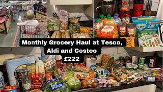 £222 Monthly Grocery Haul at Aldi Tesco and Costco UK | Family of 4 on a Budget