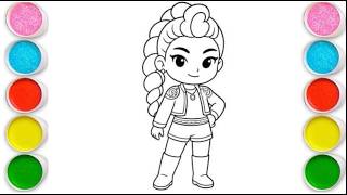 Cute K pop Rumi Drawing for kids, Painting &amp; Coloring for kids, Toddlers | Let's Draw Together
