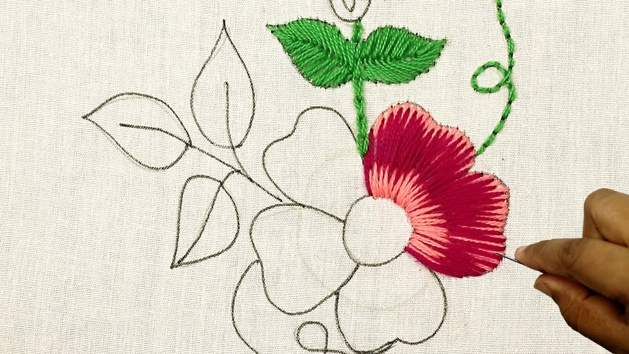 perfect example of hand embroidery long and short stitches with multi layered variations