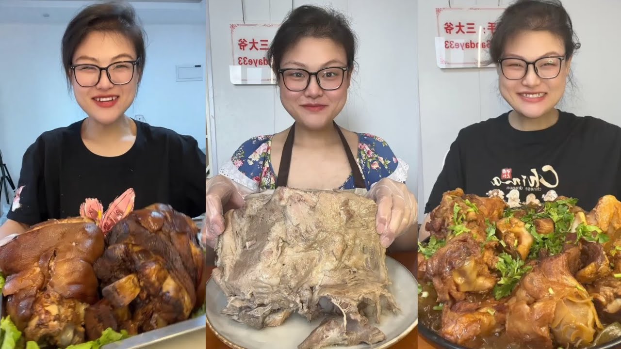 Mukbang Challenge:Eat cow tongue belly rib belly pork skin roll 🥐